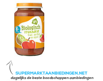 AH Biologisch Fruithapje kiwi, aardbei & appel 8m aanbieding