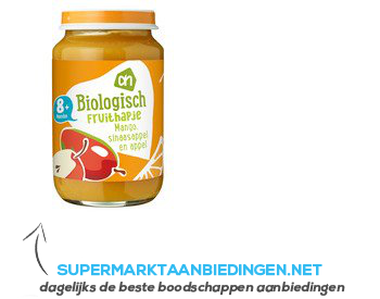 AH Biologisch Fruithapje mango-sinaasappel- appel 8 aanbieding