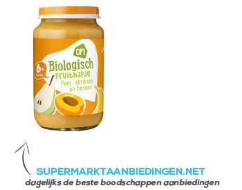 AH Biologisch Fruithapje peer-abrikoos-banaan 6 aanbieding