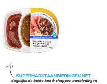 AH Runderlap met stoofperen en puree aanbieding