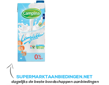 Campina Langlekker melk 0% vet aanbieding