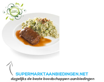 Chef Martin Stamppot broccoli met rundervink in jus aanbieding