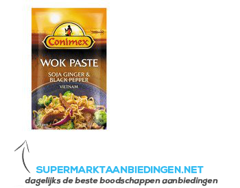 Conimex Wok paste soja, ginger en black pepper aanbieding