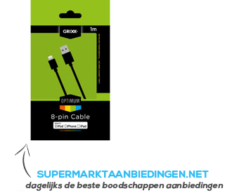 Grixx Optimum 8-pin data/oplaad kabel zwart aanbieding