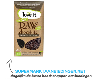 Love it Raw chocolate dark with cocoa nibs bio aanbieding