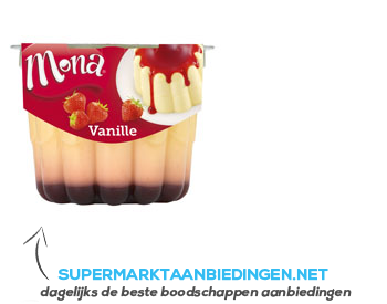 Mona Pudding vanille met aardbeiensaus aanbieding