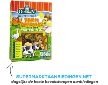 Orgran Rijst en mais groentepasta farm animals aanbieding