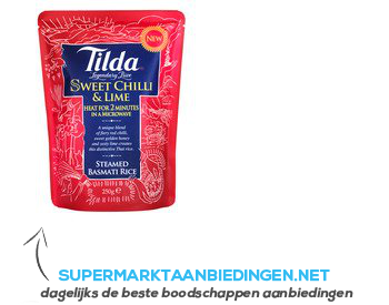 Tilda Sweet chilli & lime steamed basmati rice aanbieding