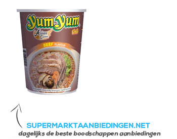 Yum Yum Beef flavour instant noodles cup aanbieding